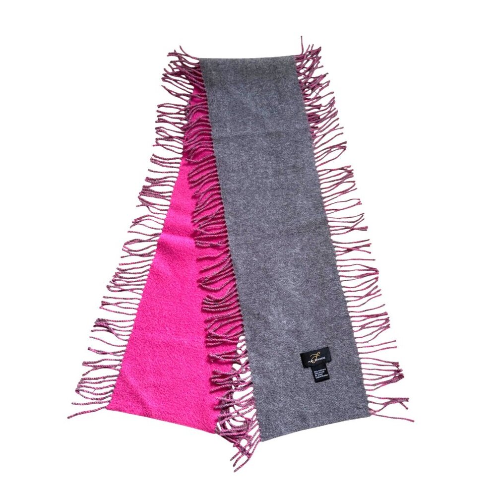 Pure Cashmere Women's Wrap Scarf Pink Gray Reversible Fringe Shawl Fall Winter